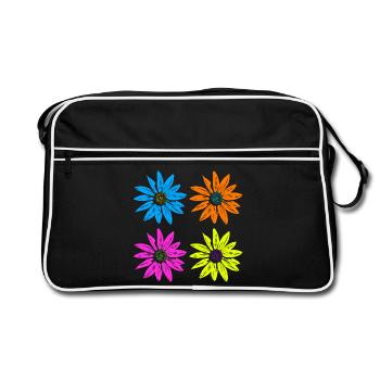 Blumen Pop Art vier Farben - Retro Tasche - Schwarz/Weiß - Vorne