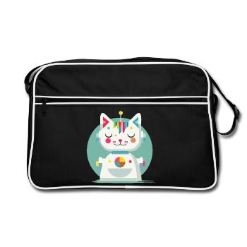 Geometric Robot Cat – Creative Illustration - Retro Bag - black/white - Front