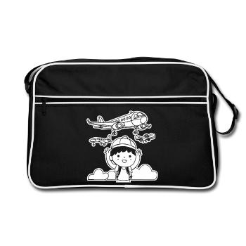 Lustige Flugzeuge - Retro Tasche - Schwarz/Weiß - Vorne