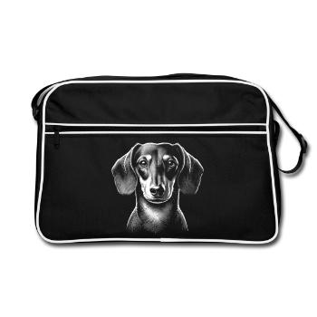 Tête de teckel mignon en noir et blanc portrait - Sac Retro - noir/blanc - Devant