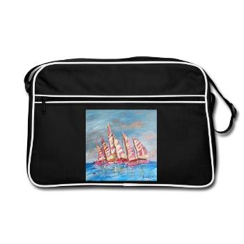 Farbige Segelregatten - Retro Tasche - Schwarz/Weiß - Vorne