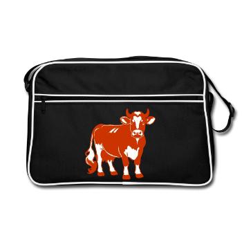 Rotbraunes Milchkuh Design – Land & Bauernhof - Retro Tasche - Schwarz/Weiß - Vorne