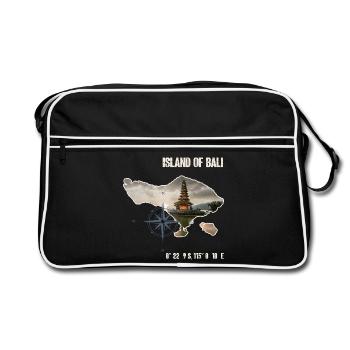 Contour de l'île de Bali avec temple et boussole - Sac Retro - noir/blanc - Devant