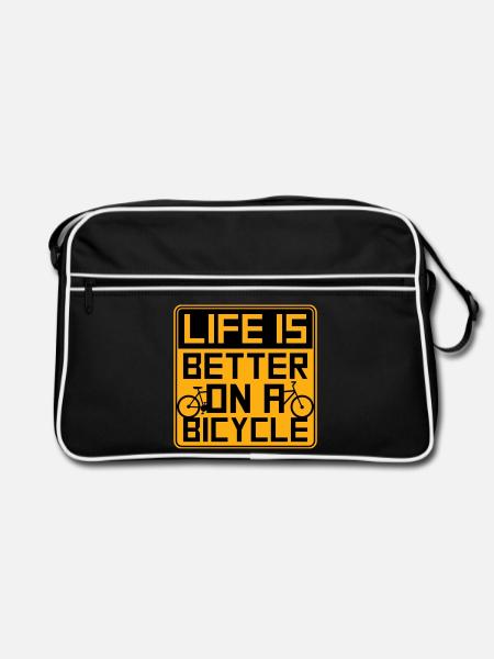 Life is better on a bicycle Cycling Saying Sport - Retro Bag - black/white - Front