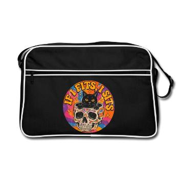 Chat dans un crâne : design de tatouage à l’ancienne - Sac Retro - noir/blanc - Devant