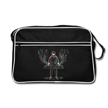 DJ-Männer spielen Musikmixer Instrumentenzeichnung - Retro Tasche - Schwarz/Weiß - Vorne