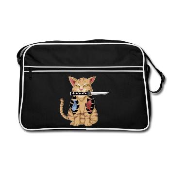 Katana-Katze Japanischer Samurai lustiges Kätzchengeschenk - Retro Tasche - Schwarz/Weiß - Vorne