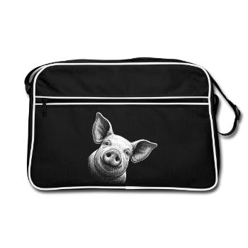 Funny peeking pig - Retro Bag - black/white - Front