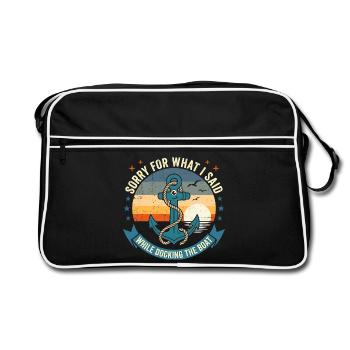 Funny Boat Docking Humor: Vintage Anchor Apology T - Retro Tasche - Schwarz/Weiß - Vorne