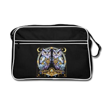 Steampunk Owls Lunar Gear Design. - Retro Tasche - Schwarz/Weiß - Vorne