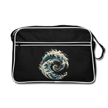 Kanagawa Welle Fibonacci Spirale – Japanische Kuns - Retro Tasche - Schwarz/Weiß - Vorne