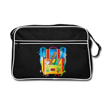 Cartables colorés avec accessoires scolaires - Sac Retro - noir/blanc - Devant