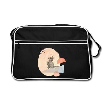 Illustration de l’origami du chat et des oiseaux - Sac Retro - noir/blanc - Devant
