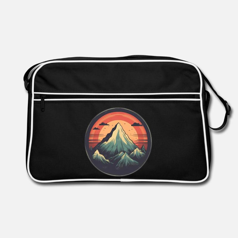 Panorama de montagne stylisé avec coucher de soleil Sac Retro