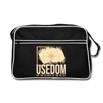 Usedom Koordinaten - Retro Tasche - Schwarz/Weiß - Vorne