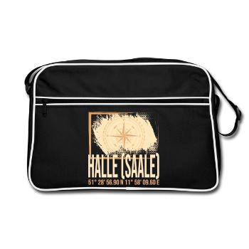 Halle Saale Koordinaten - Retro Tasche - Schwarz/Weiß - Vorne