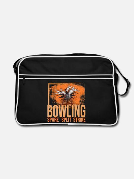 Bowling - Spare - Split - Strike - Retro Tasche - Schwarz/Weiß - Vorne