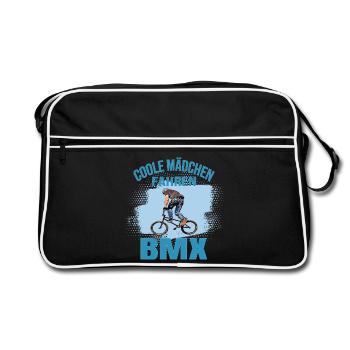 Coole Mädchen fahren BMX - Retro Tasche - Schwarz/Weiß - Vorne
