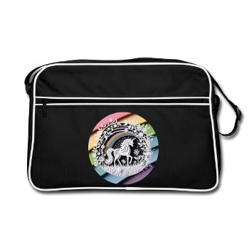 Cute Unicorn Rainbow Paper Cut - Retro Bag - black/white - Front