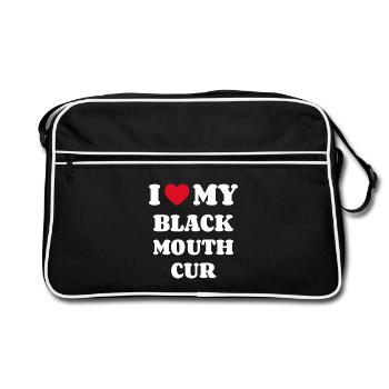 I Love My Black Mouth Cur - Retro Tasche - Schwarz/Weiß - Vorne