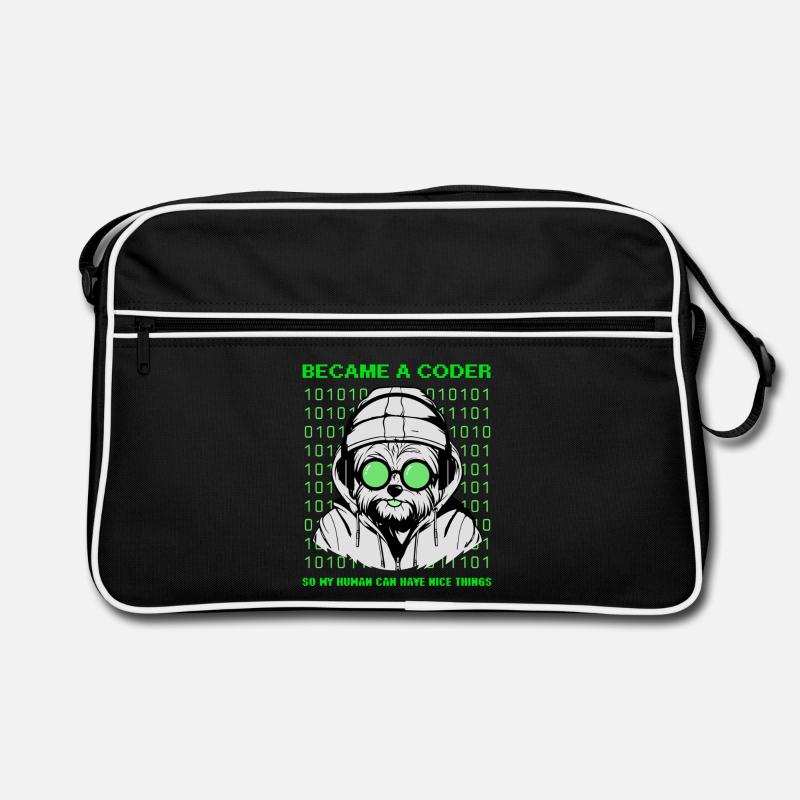 Became a Coder – Hacker Dog Binary Look - Retro Tasche - Schwarz/Weiß