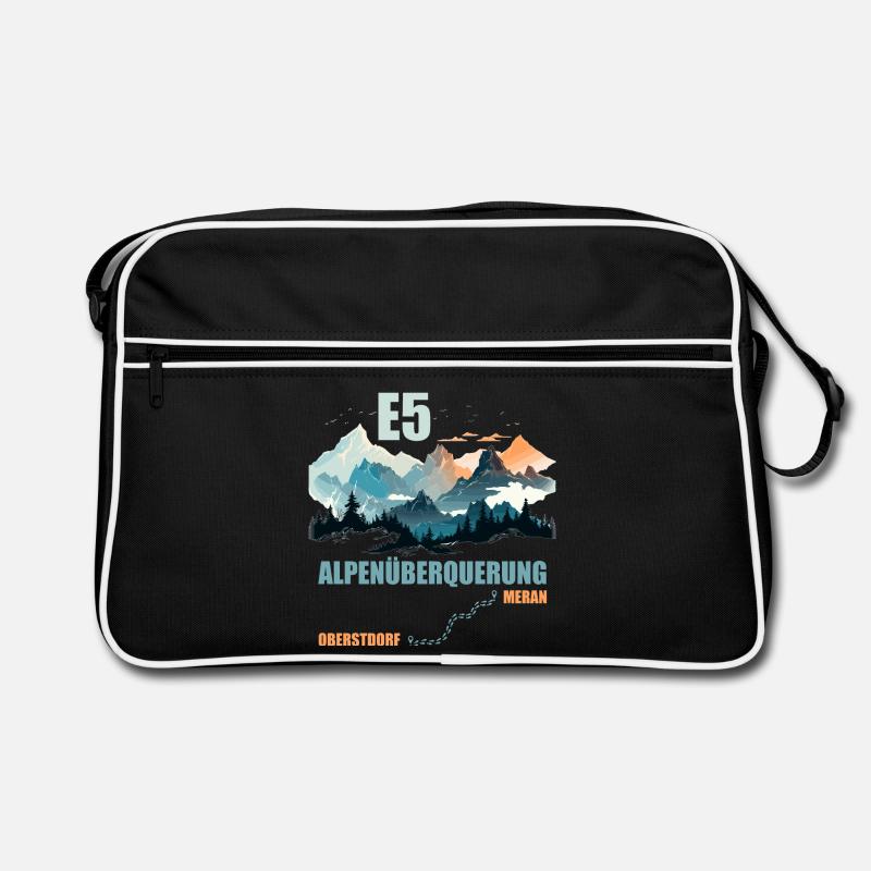 E5 Alpenüberquerung - Retro Tasche - Schwarz/Weiß