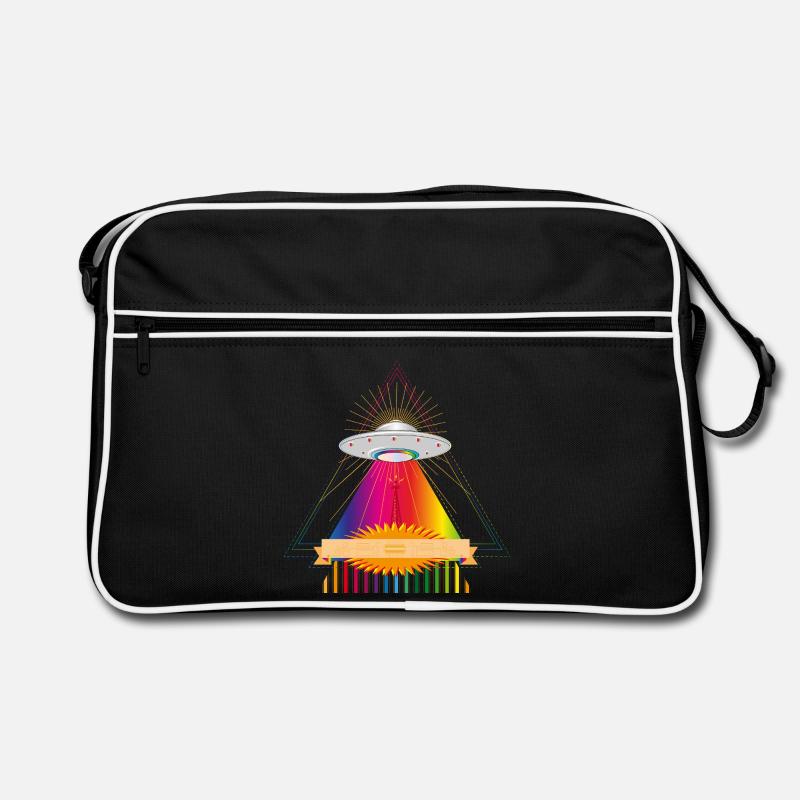 UFO over a glowing rainbow triangle Retro Bag