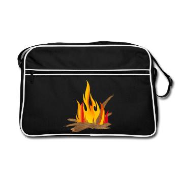 Campfire illustration with logs & flames - Retro Bag - black/white - Front