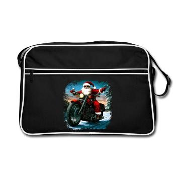 Motorradfahrer Weihnachten - Retro Tasche - Schwarz/Weiß - Vorne
