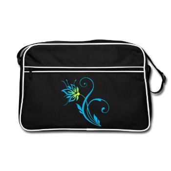 Blaue Blume - Retro Tasche - Schwarz/Weiß - Vorne