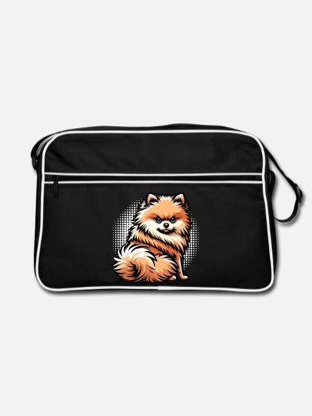 Zwergspitz Zwergspitze Spitzhund Zwergspitzhalter - Retro Tasche - Schwarz/Weiß