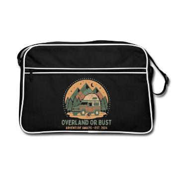 Overland oder Bust: Bergabenteuer Camper - Retro Tasche - Schwarz/Weiß - Vorne
