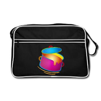 knallig bunter Kochtopf mit Deckel - Retro Tasche - Schwarz/Weiß - Vorne