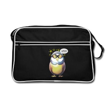 Lustiger Vogel mit Brille - Retro Tasche - Schwarz/Weiß - Vorne