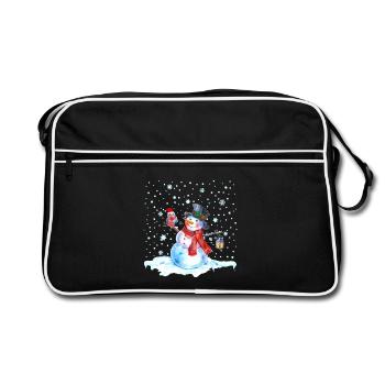 Noël nostalgie bonhomme de neige avec hibou, lanterne - Sac Retro - noir/blanc - Devant