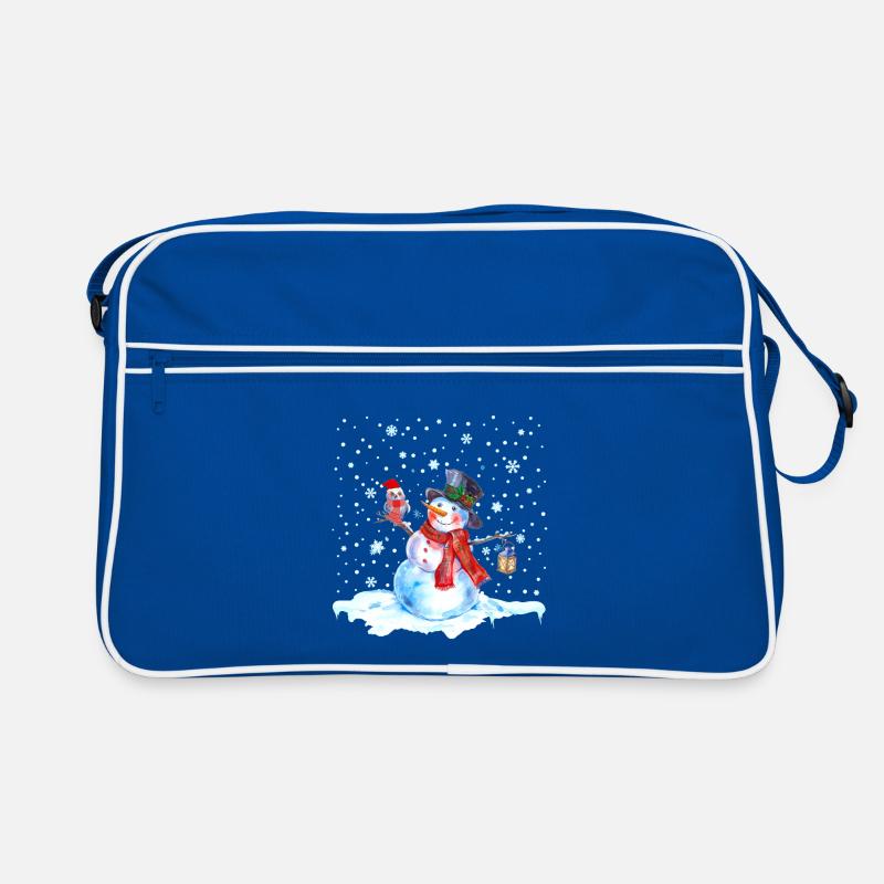 Weihnachten Nostalgie Schneemann mit Eule, Laterne Retro Tasche