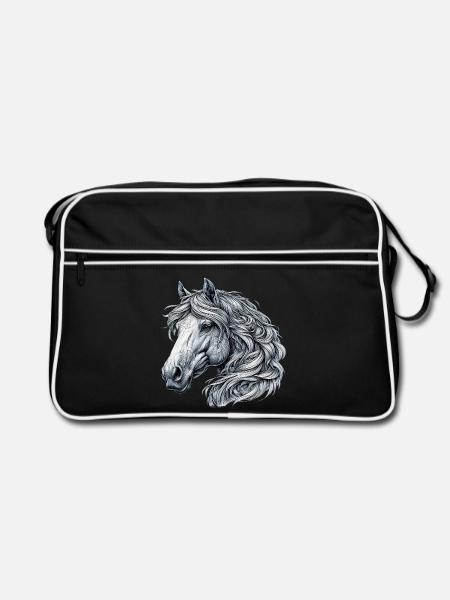 Pferd - Retro Tasche - Schwarz/Weiß - Vorne