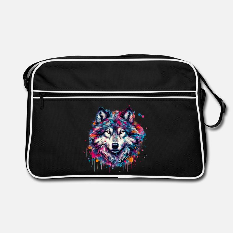 Wolf - Retro Tasche - Schwarz/Weiß