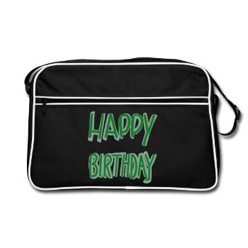 Grüner Happy Birthday Schriftzug - Retro Tasche - Schwarz/Weiß - Vorne
