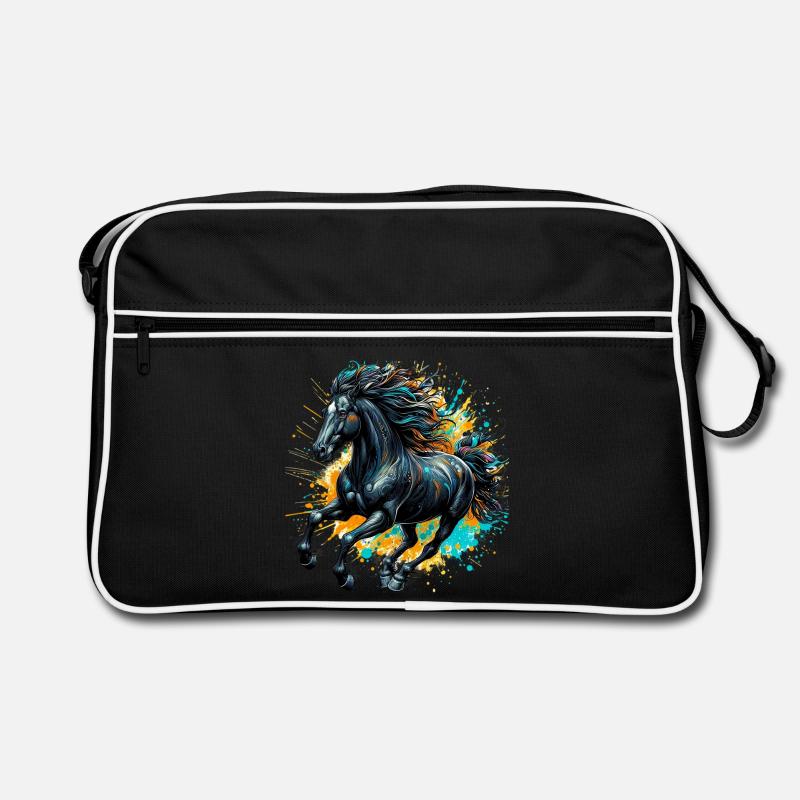 Pferd - Retro Tasche - Schwarz/Weiß