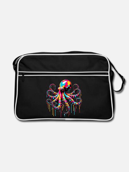 Krake - Retro Tasche - Schwarz/Weiß - Vorne