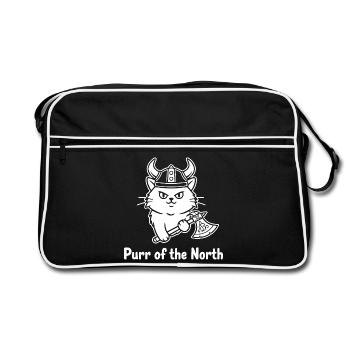 Viking Katze mit Axt - Retro Tasche - Schwarz/Weiß - Vorne