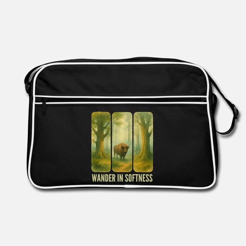 Wandernde Bisons im Wald Retro Tasche