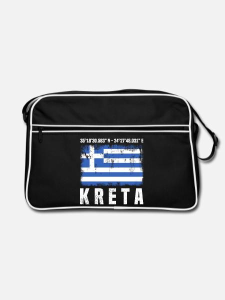 Kreta Koordinaten - Retro Tasche - Schwarz/Weiß