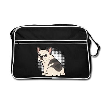 Französische Bulldogge Frenchie Frenchiehalter - Retro Tasche - Schwarz/Weiß - Vorne