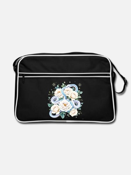 Blaues Snake Cream Roses Design. - Retro Tasche - Schwarz/Weiß