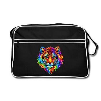 Regenbogentiger in Flammen - Retro Tasche - Schwarz/Weiß - Vorne