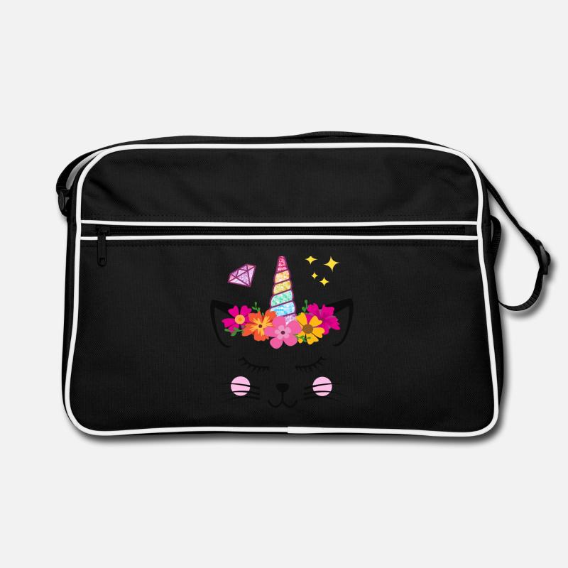Einhorn Katze Diamanten - Retro Tasche - Schwarz/Weiß