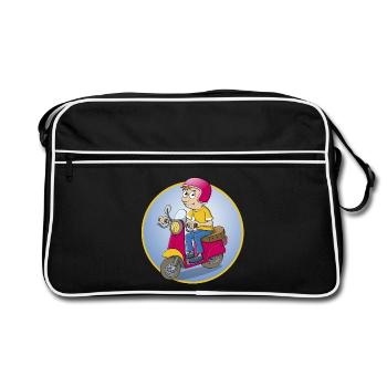 Der Rollerfahrer - Version1 - Retro Tasche - Schwarz/Weiß - Vorne