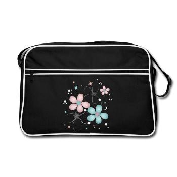 delicate flowers in pink and turquoise - Retro Bag - black/white - Front